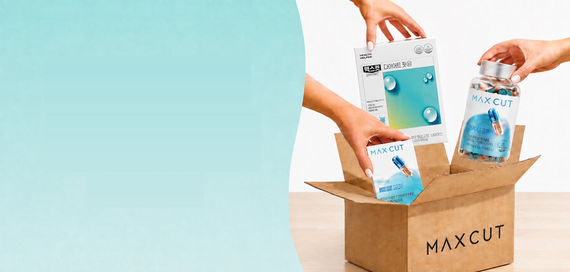 Subscribe and Save - MAXCUT box with hands packing Pro Chrome, Diet Fit, and Hurry Up